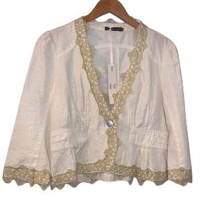 Hazel Cream Cotton Jacket with Gold Lace Detail Size Large
